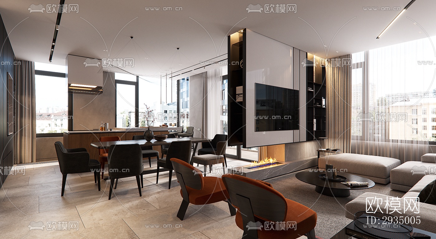 现代平层效果图下载（渲染图1）