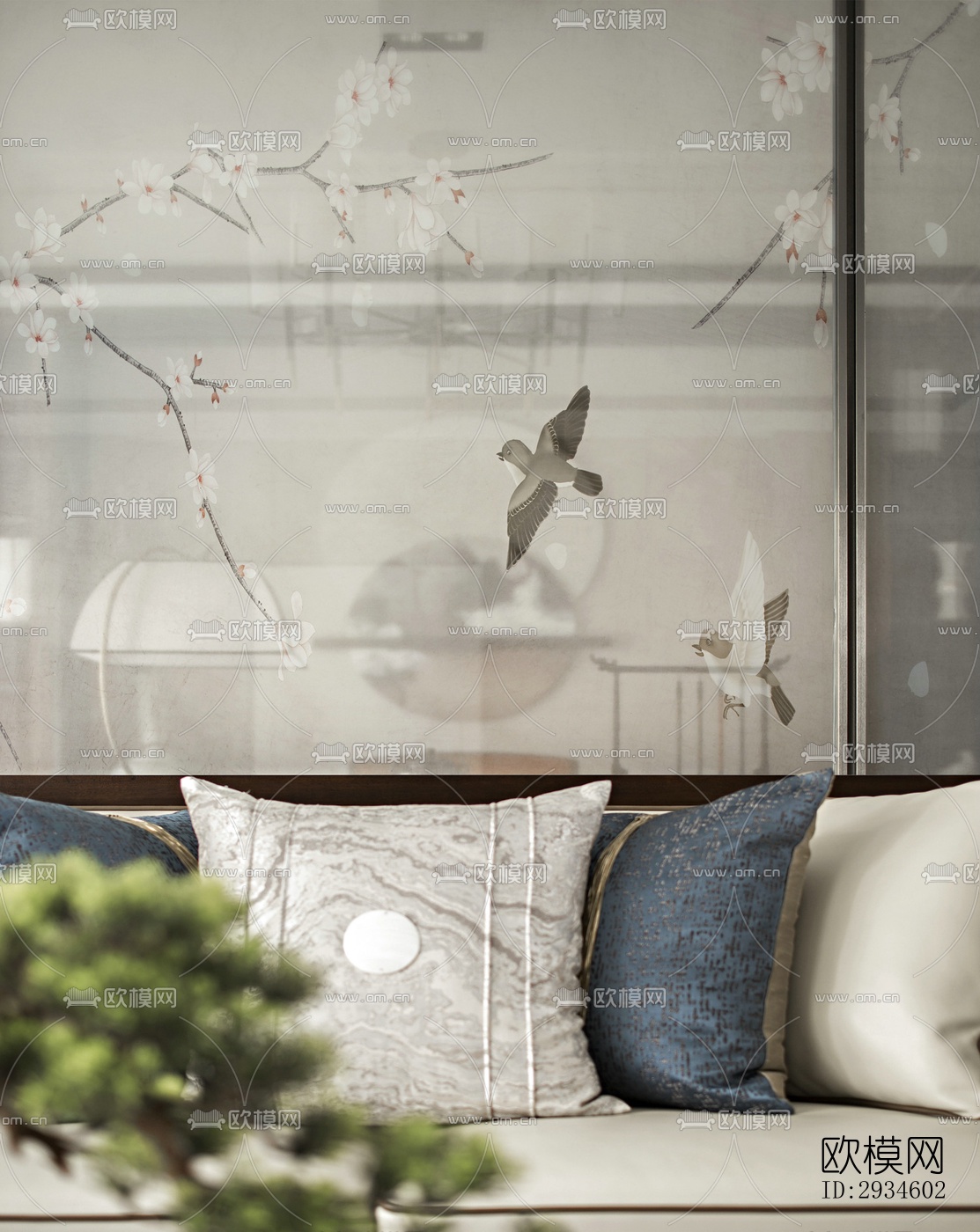 新中式平层效果图下载（渲染图4）