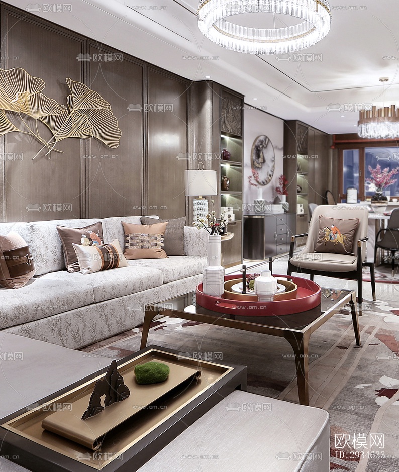 新中式平层效果图下载（渲染图12）