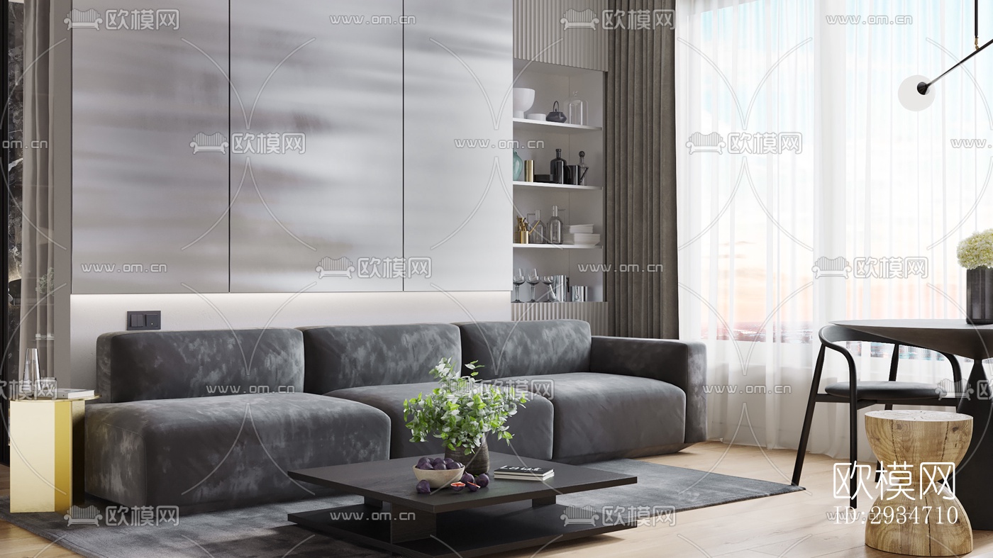 现代平层效果图下载（渲染图1）