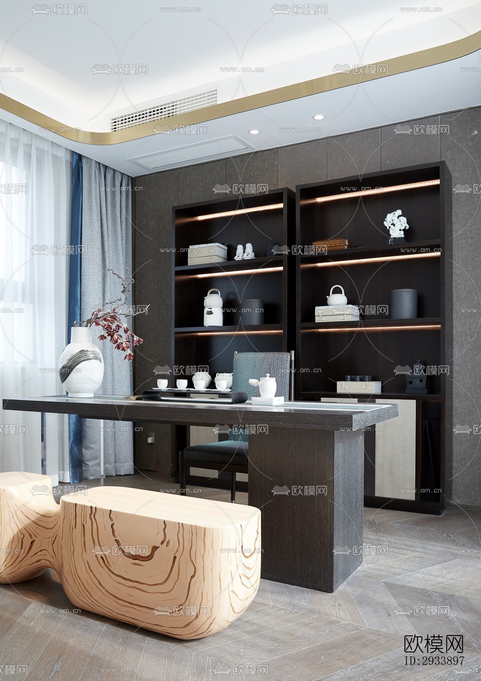 新中式别墅效果图下载（渲染图15）