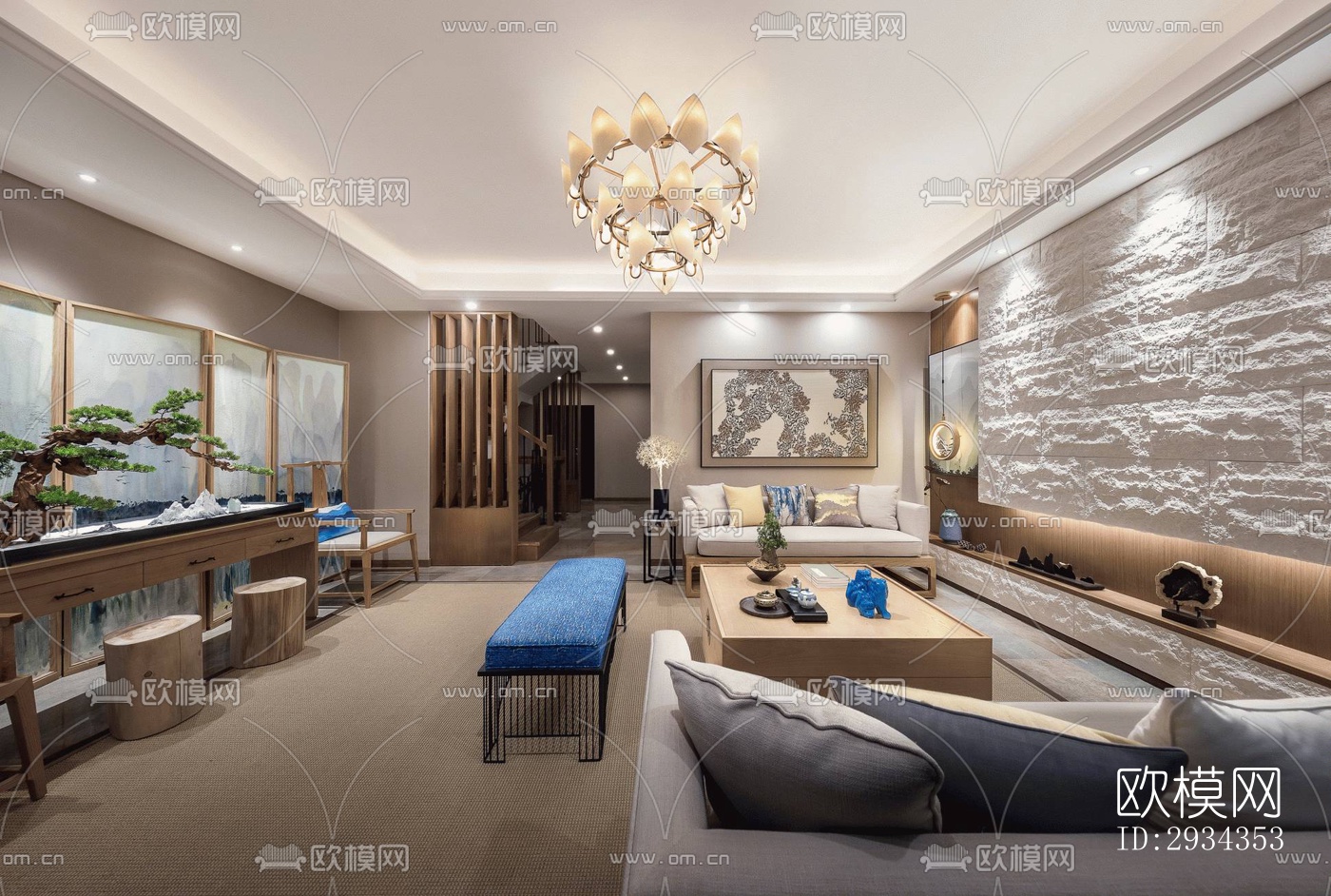 中式平层效果图下载（渲染图18）