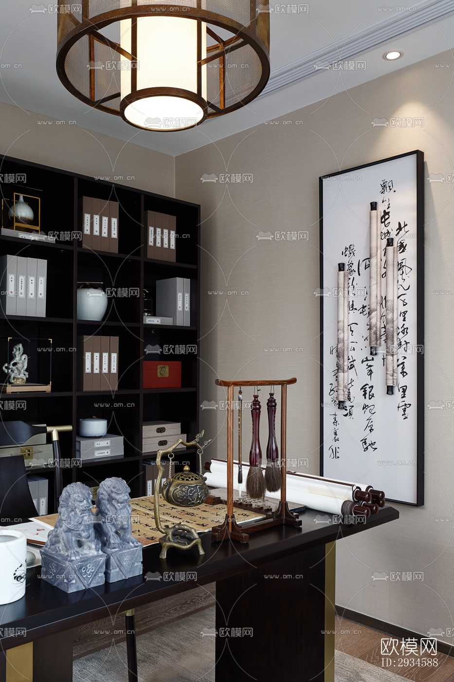 新中式平层效果图下载（渲染图16）