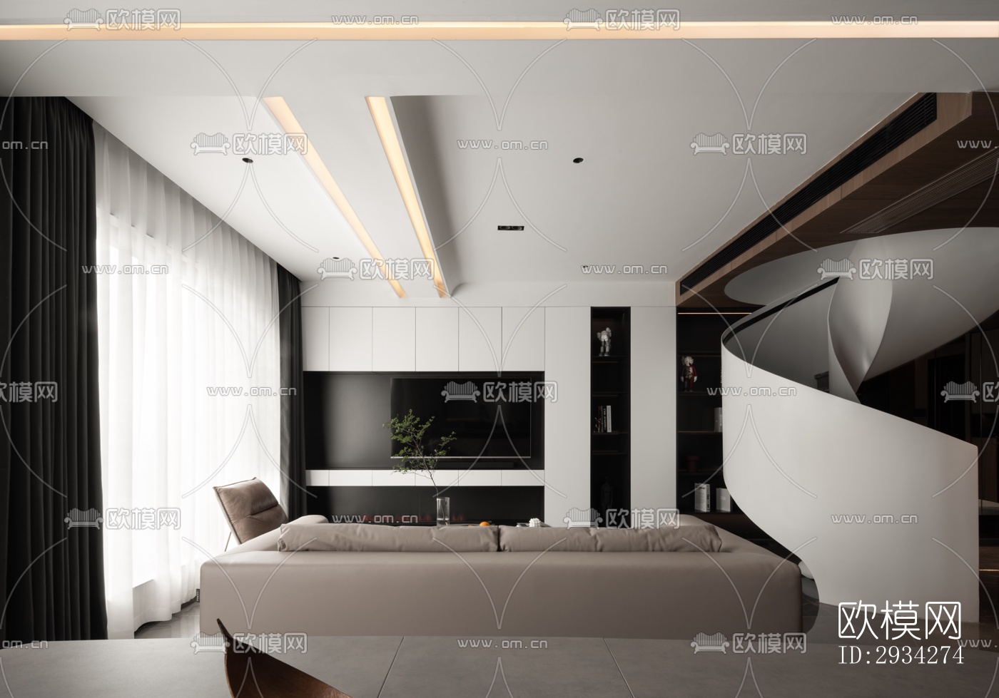 现代复式效果图下载（渲染图1）