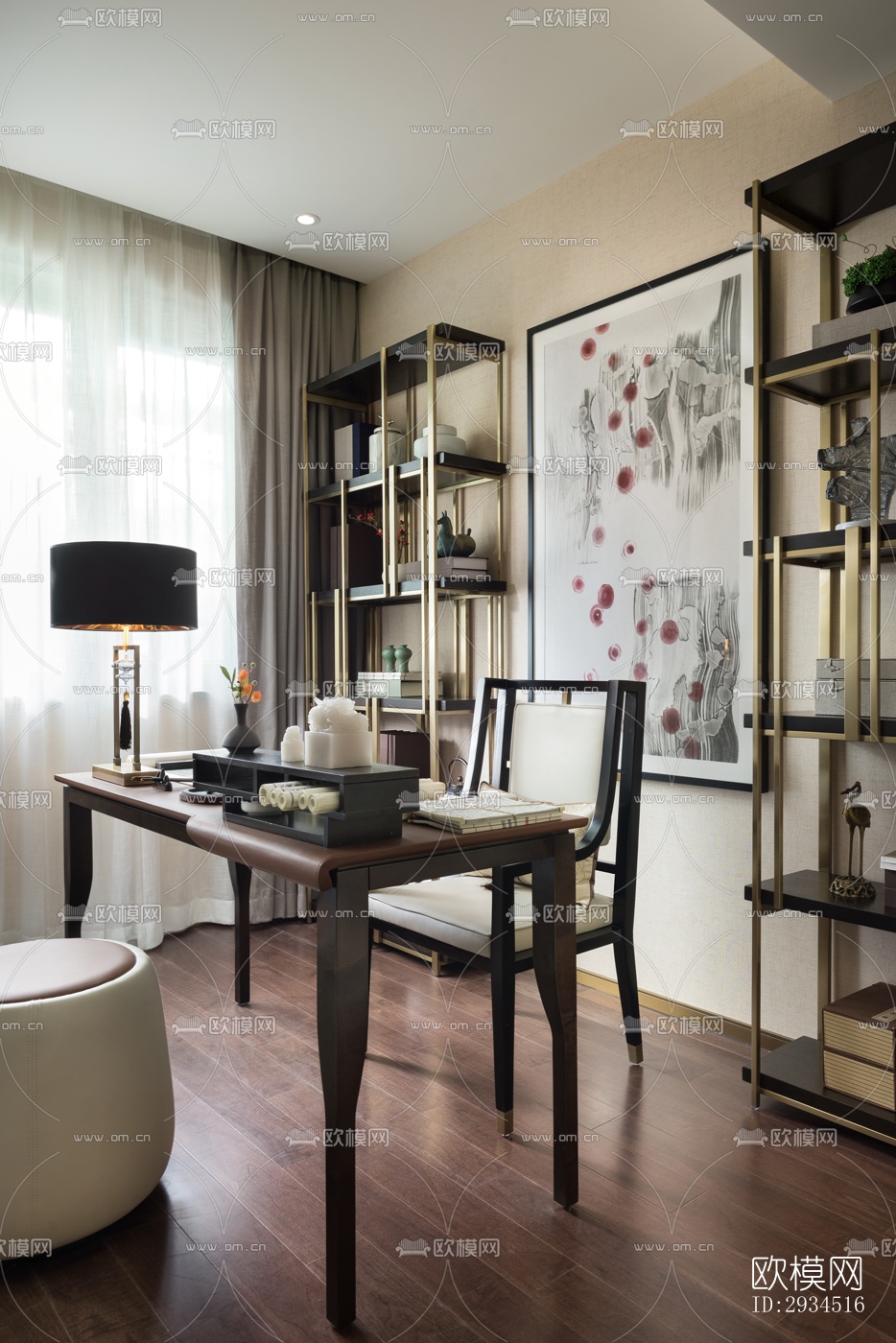 新中式平层效果图下载（渲染图14）