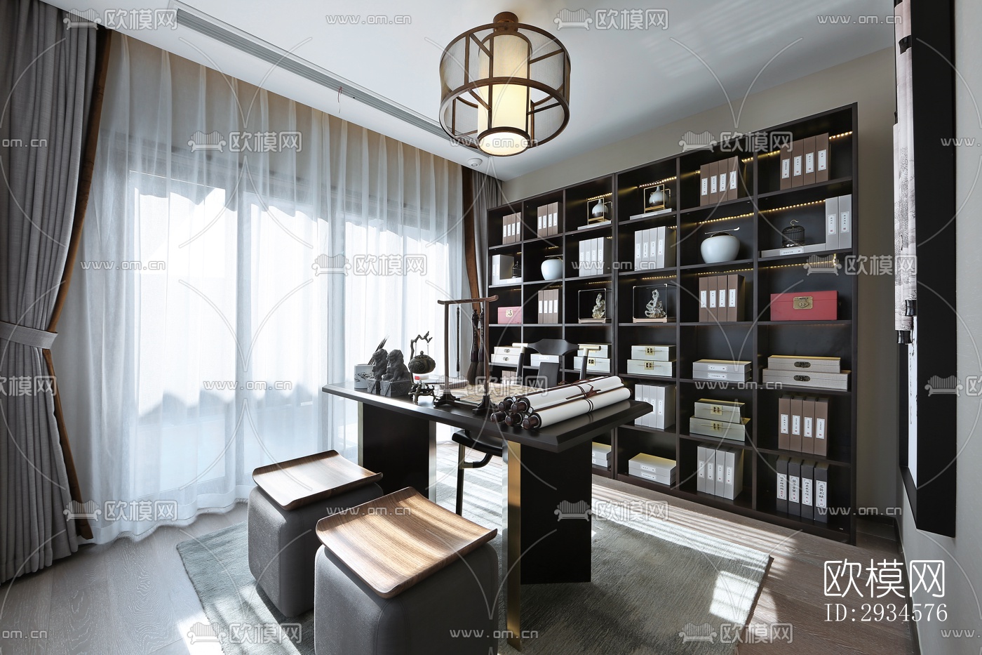 新中式平层效果图下载（渲染图16）