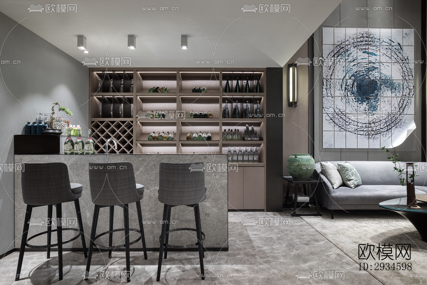 新中式平层效果图下载（渲染图9）