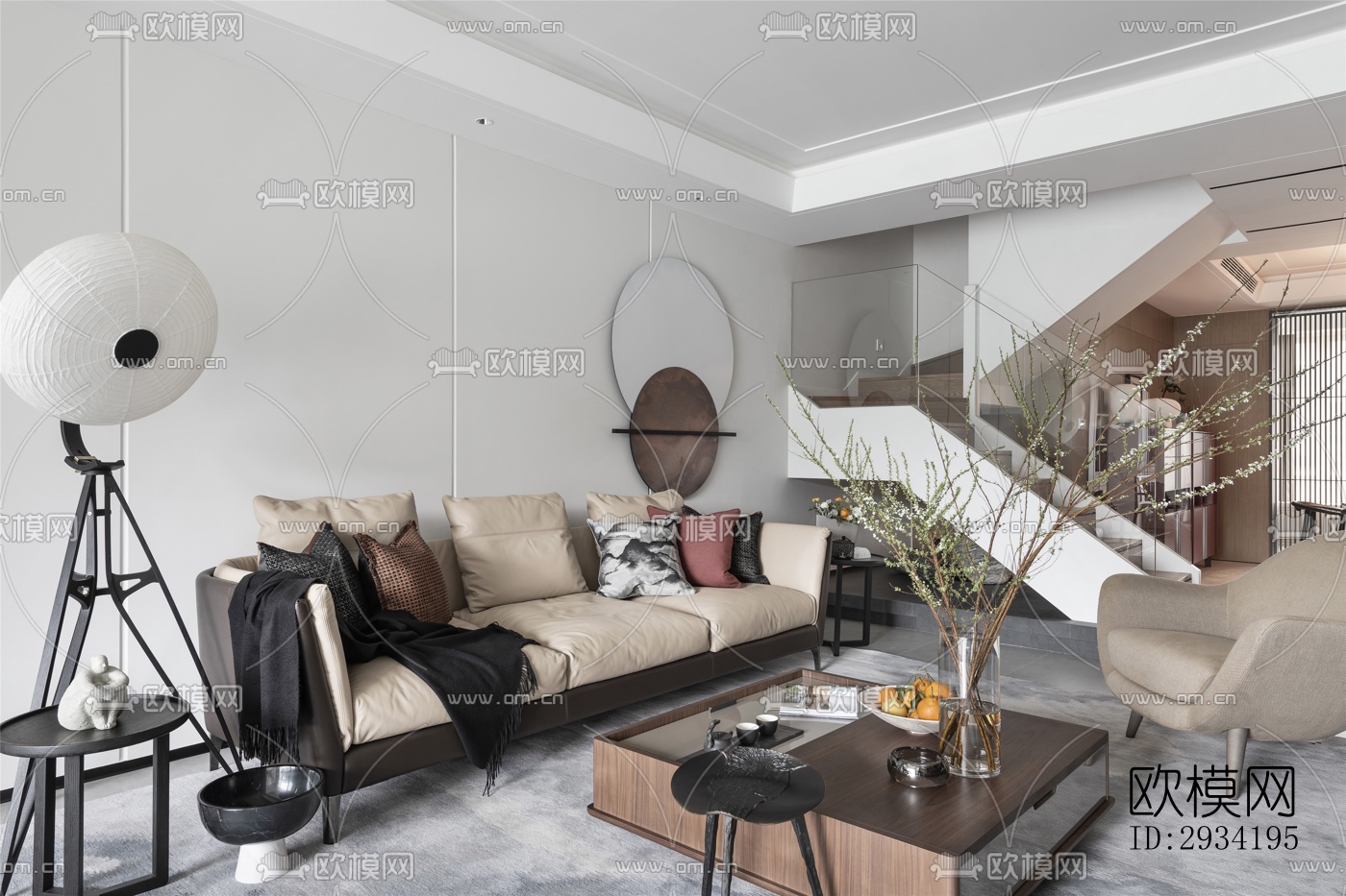 新中式复式效果图下载（渲染图6）