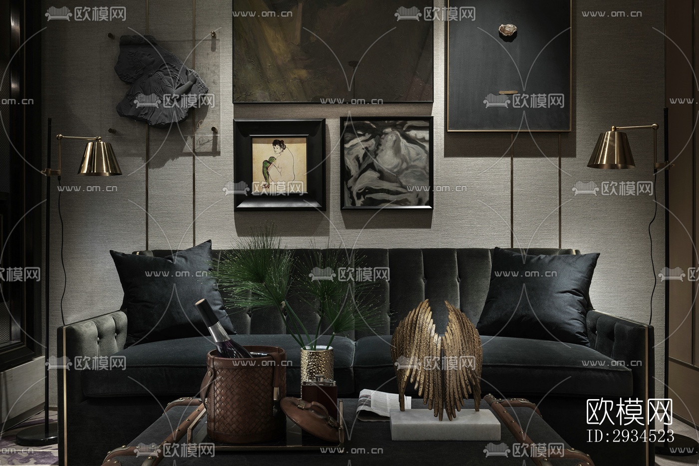 新中式平层效果图下载（渲染图2）