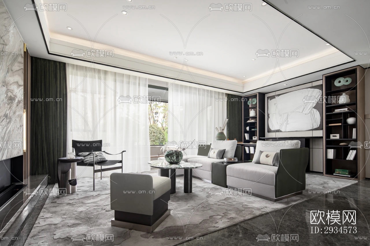 新中式平层效果图下载（渲染图14）