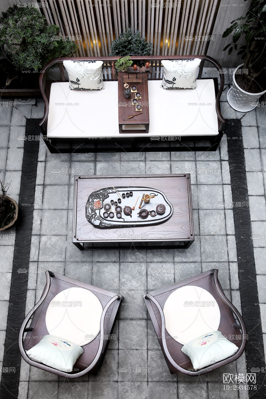 新中式平层效果图下载（渲染图3）