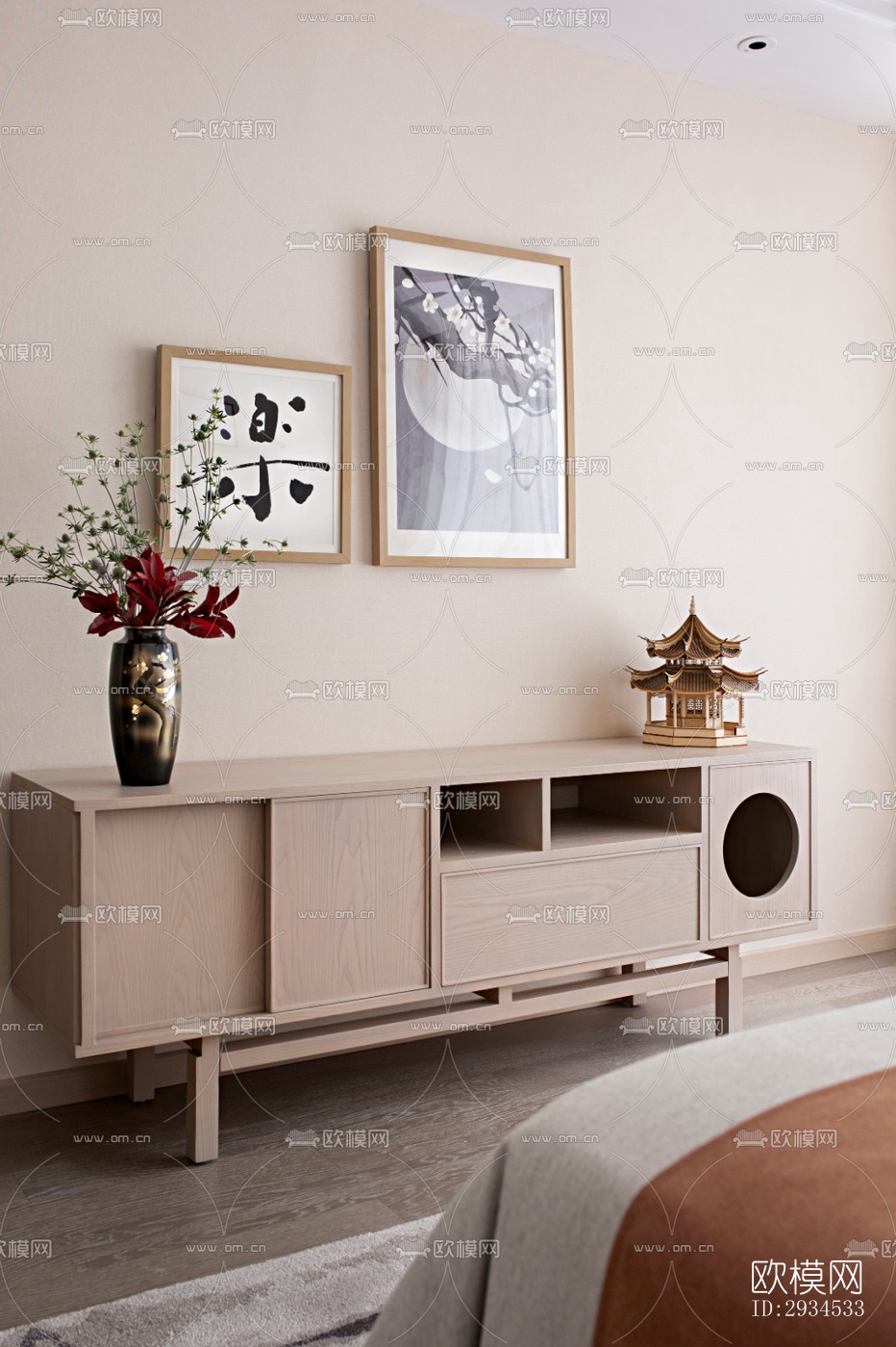 新中式平层效果图下载（渲染图13）