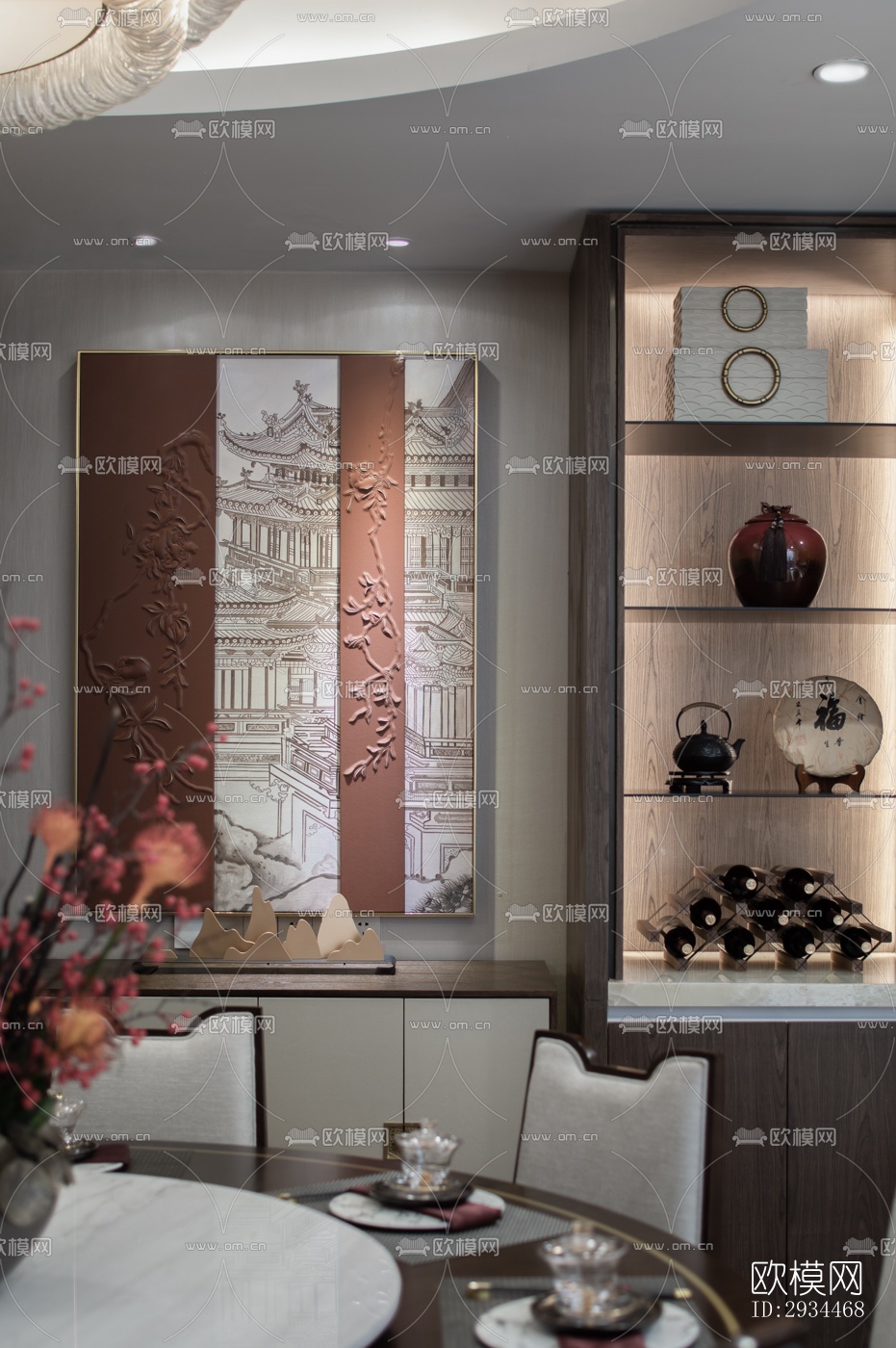 新中式平层效果图下载（渲染图20）