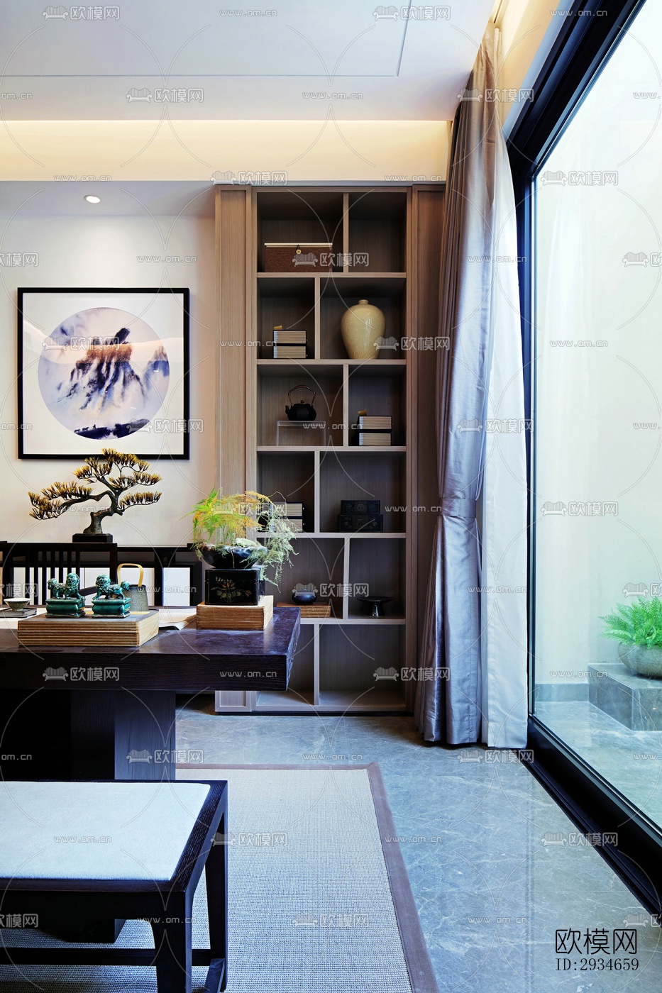 新中式平层效果图下载（渲染图8）