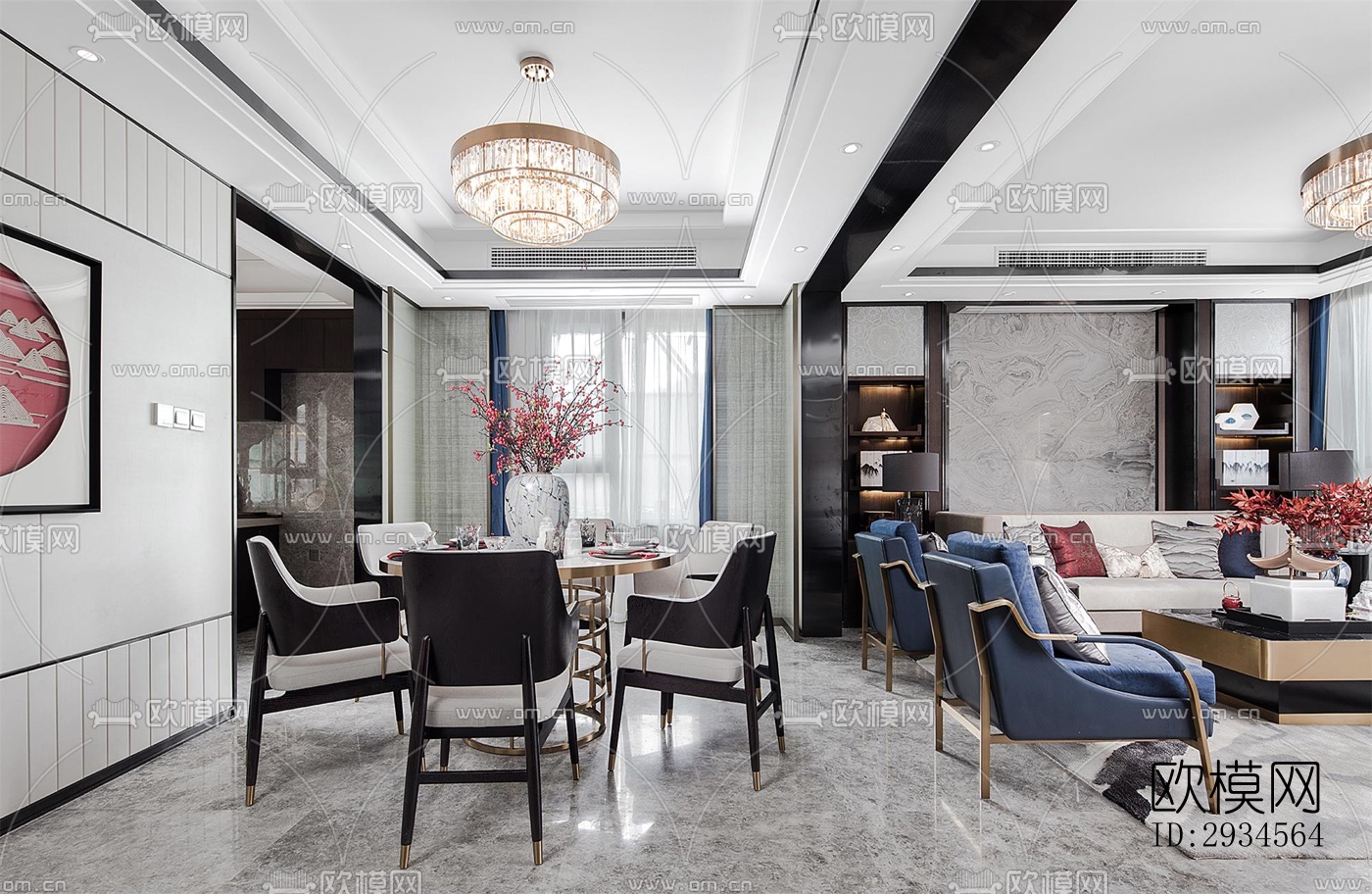 新中式平层效果图下载（渲染图16）