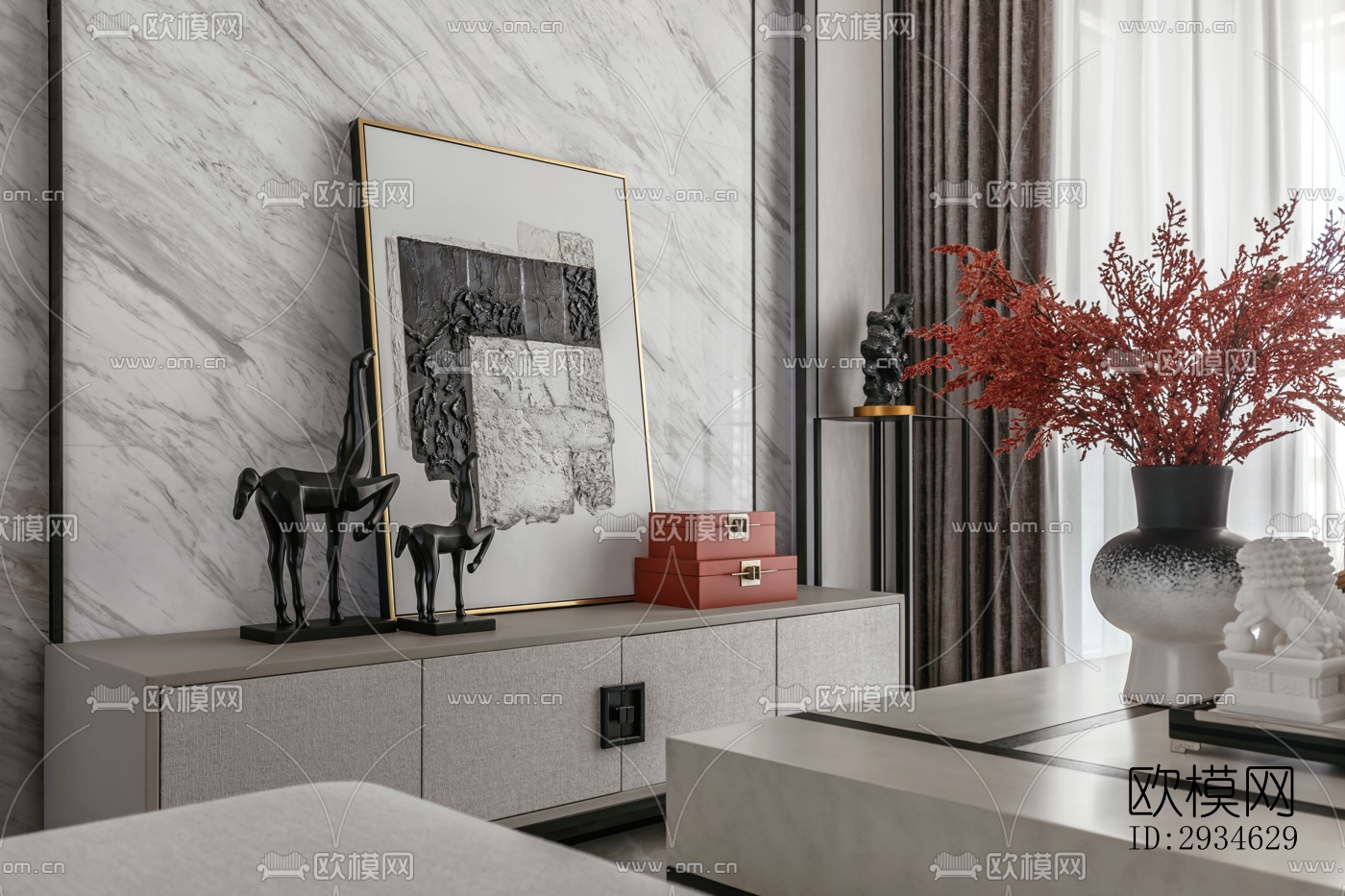 新中式平层效果图下载（渲染图5）