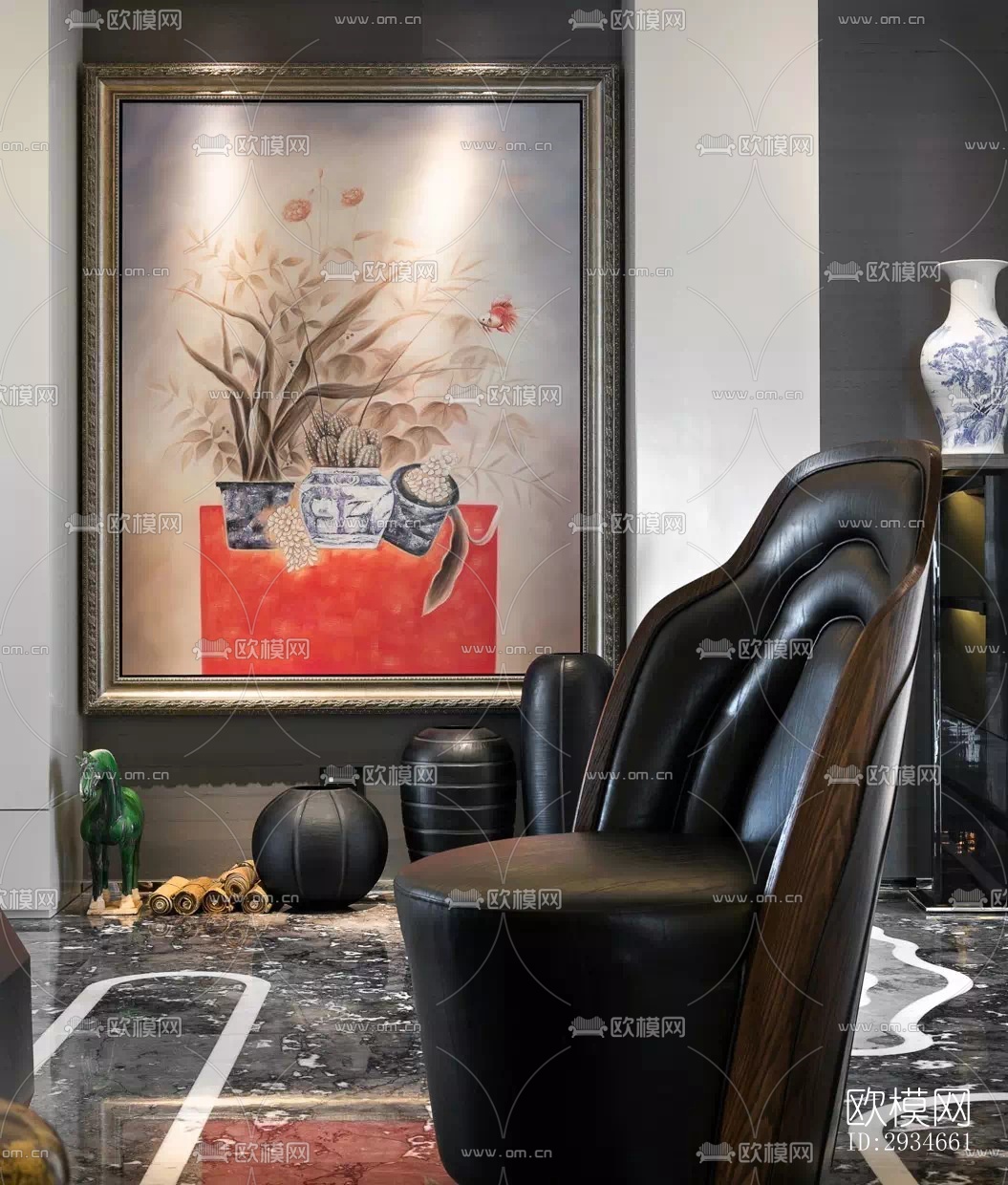 新中式平层效果图下载（渲染图2）