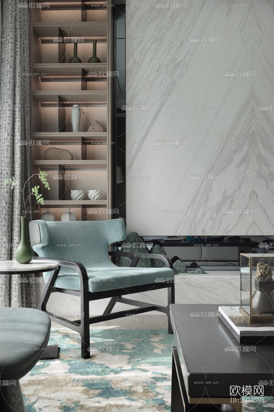 新中式平层效果图下载（渲染图14）