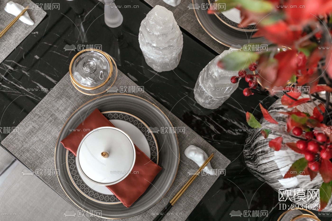 新中式平层效果图下载（渲染图13）