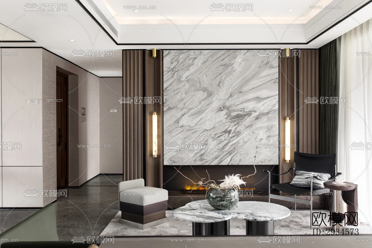 新中式平层效果图下载（渲染图10）