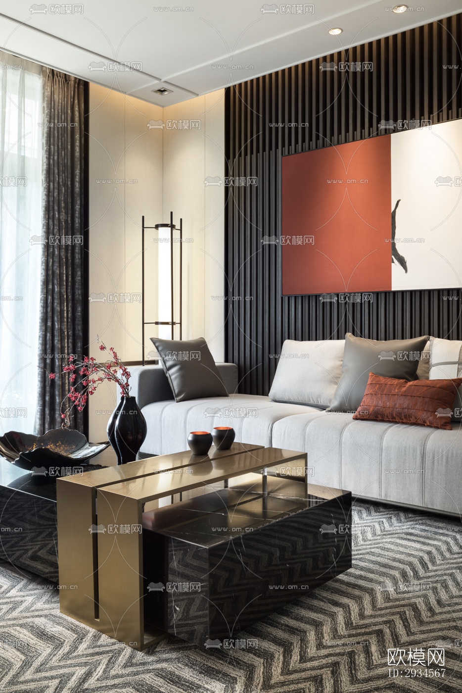 新中式平层效果图下载（渲染图17）