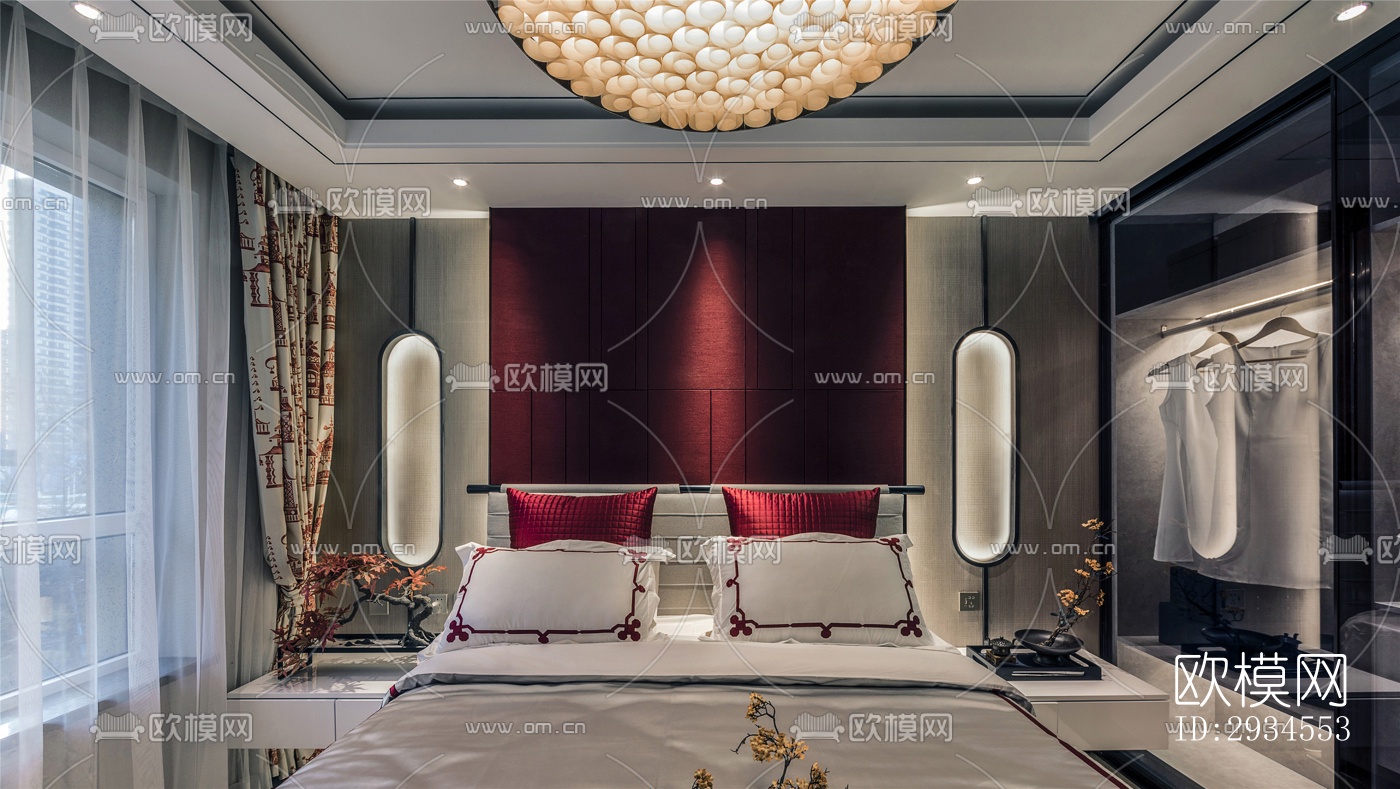 新中式平层效果图下载（渲染图12）