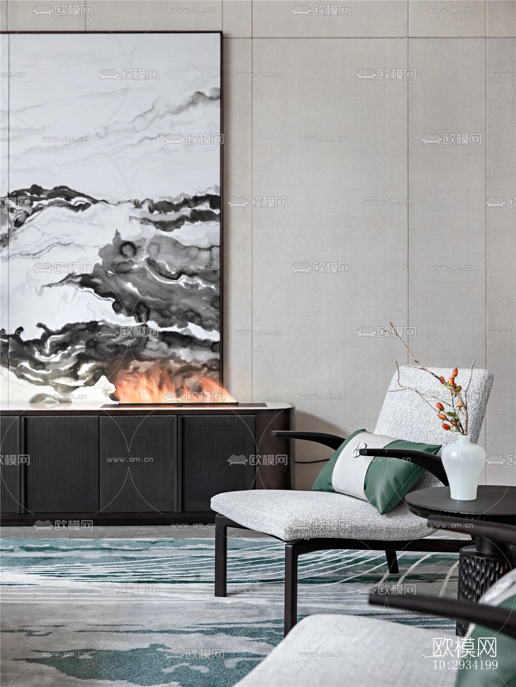 新中式复式效果图下载（渲染图2）