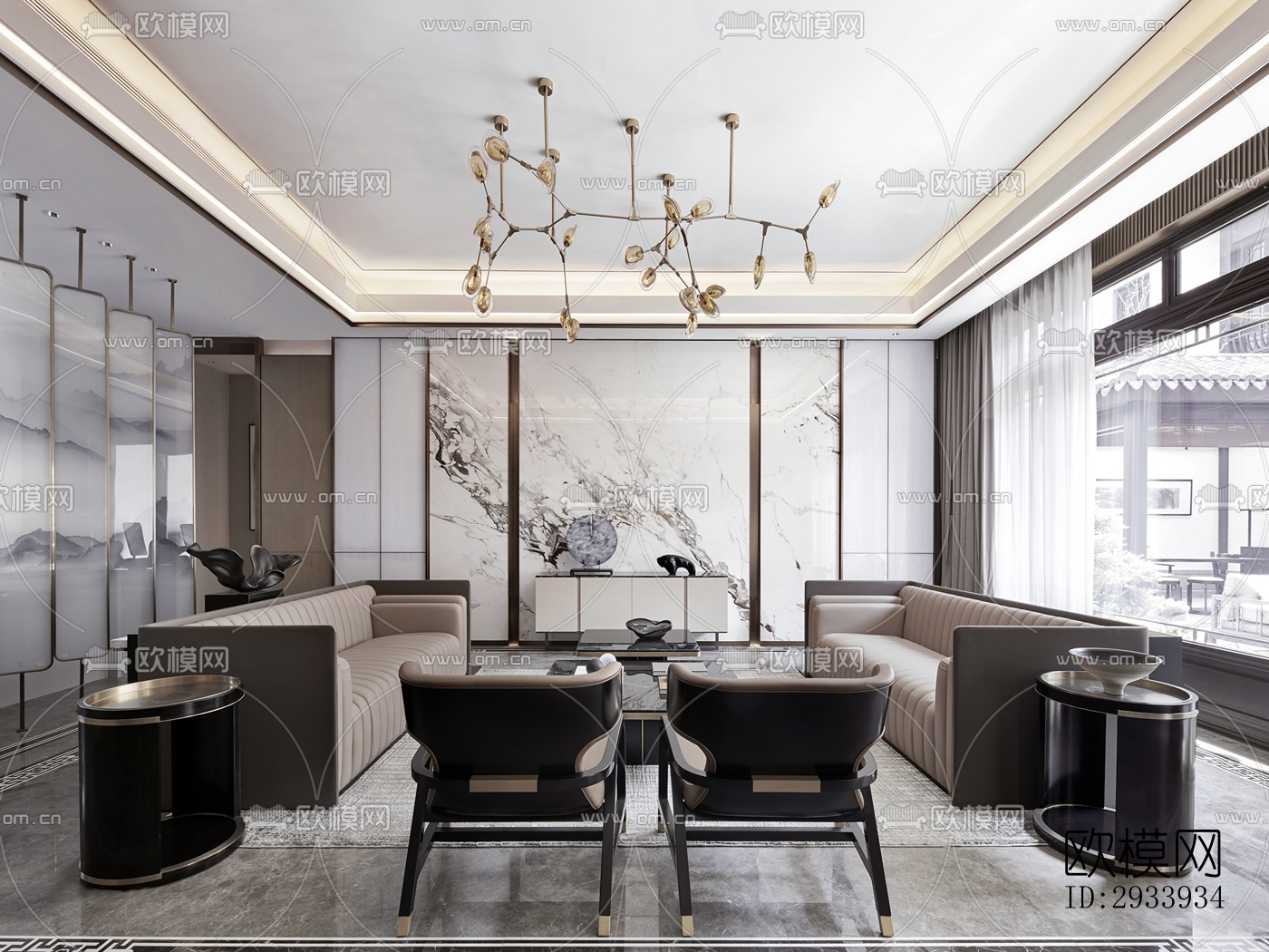 新中式别墅效果图下载（渲染图2）