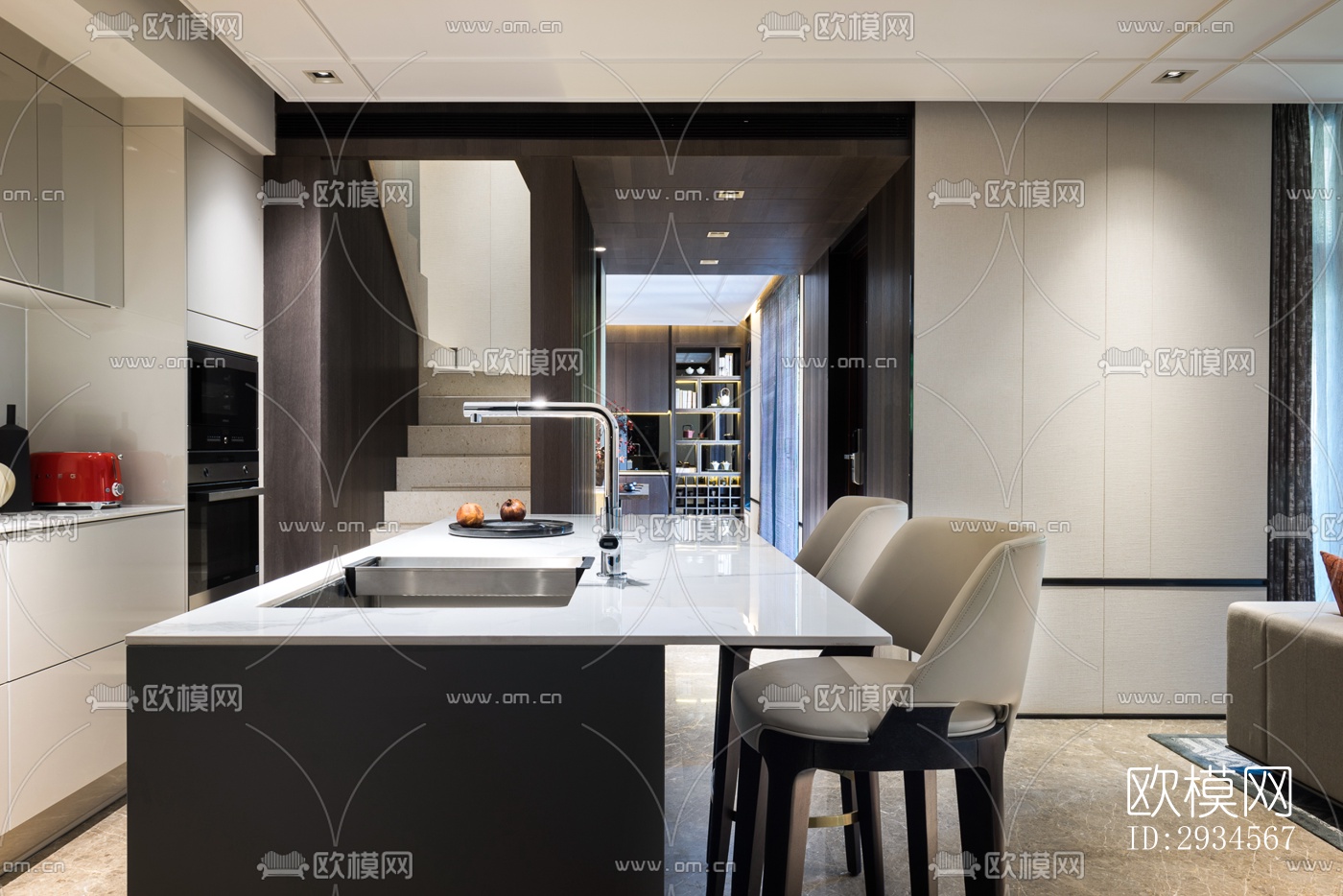 新中式平层效果图下载（渲染图2）