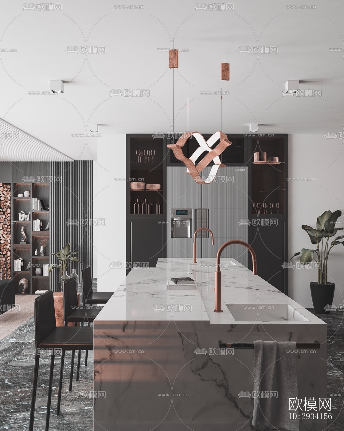 高级灰别墅效果图下载（渲染图6）