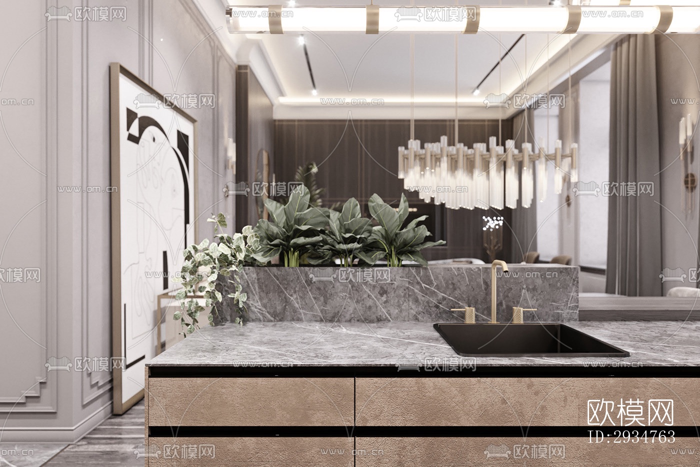 现代平层效果图下载（渲染图12）