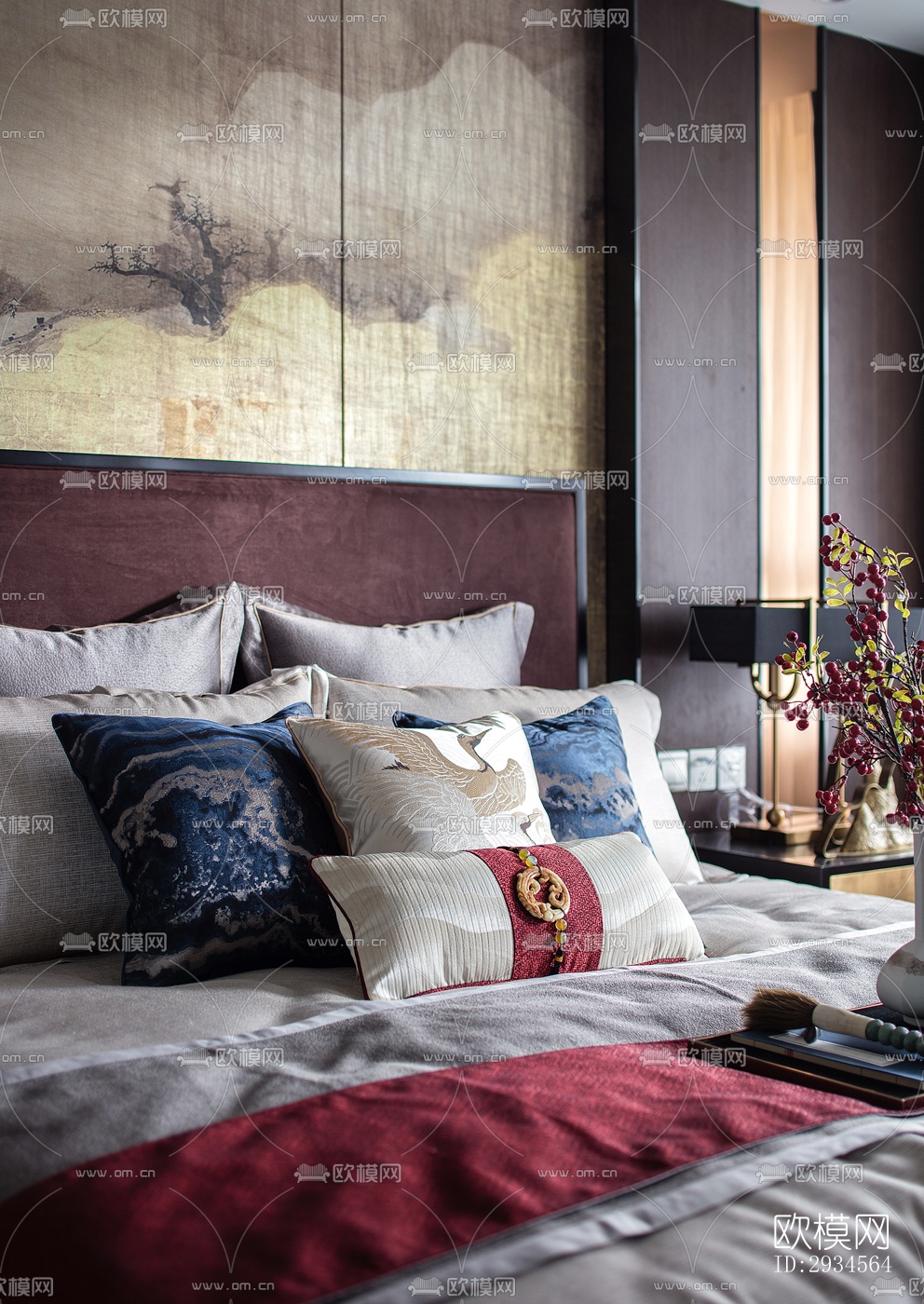 新中式平层效果图下载（渲染图4）