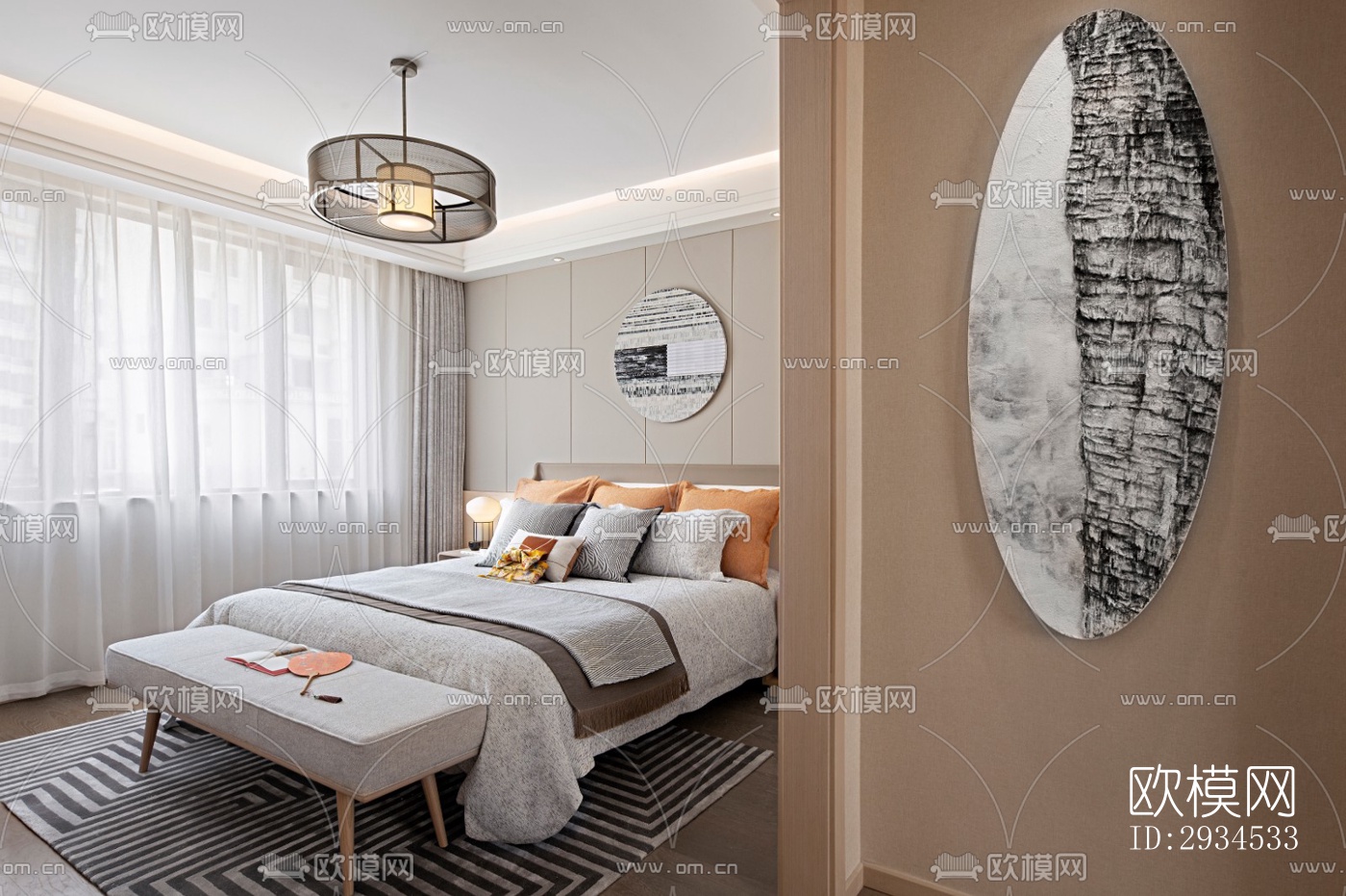 新中式平层效果图下载（渲染图6）