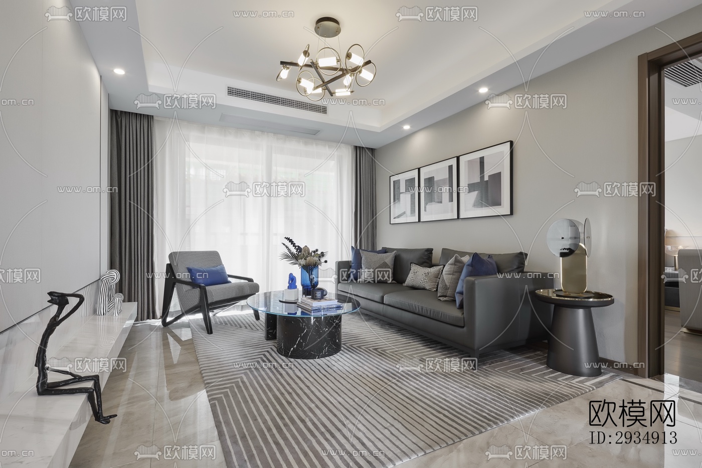 现代平层效果图下载（渲染图1）