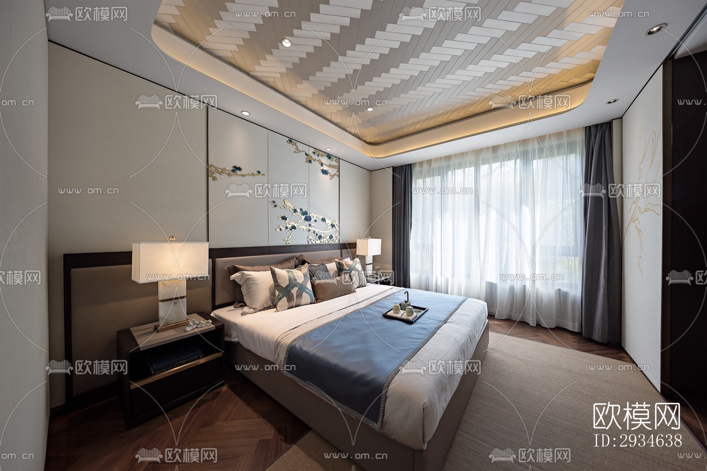 新中式平层效果图下载（渲染图11）