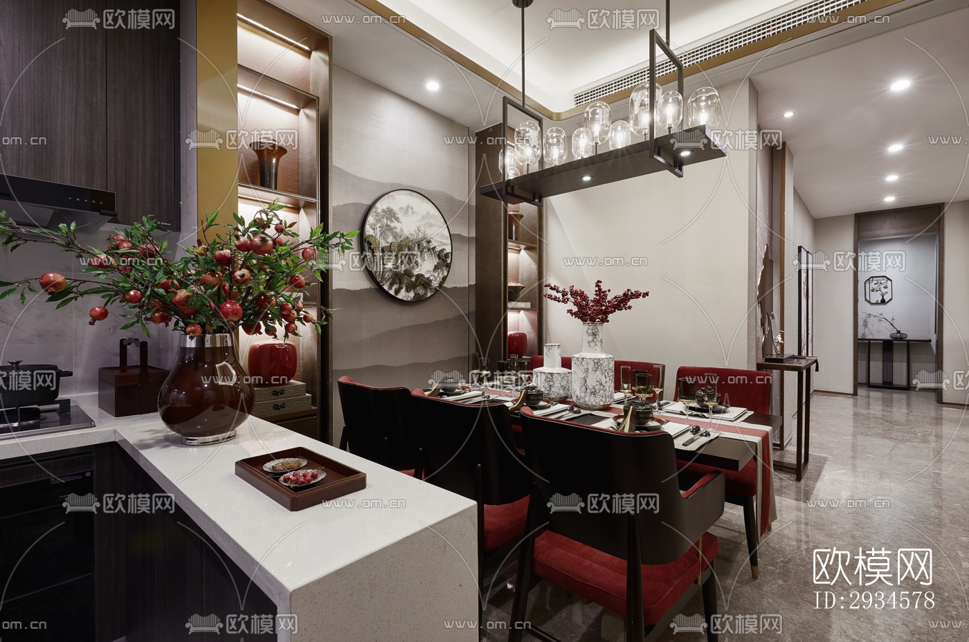 新中式平层效果图下载（渲染图14）