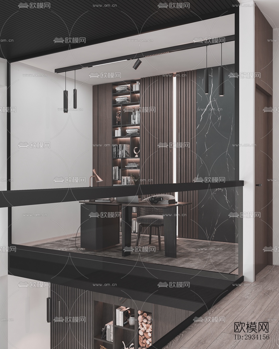 高级灰别墅效果图下载（渲染图5）