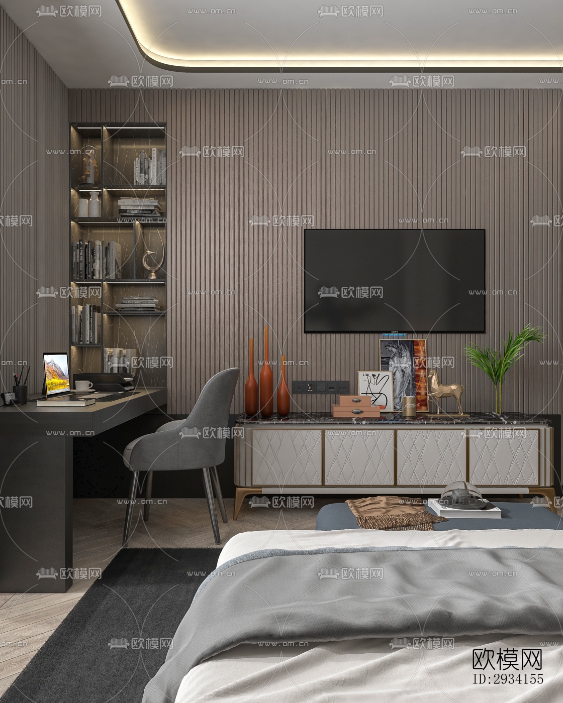 高级灰别墅效果图下载（渲染图9）