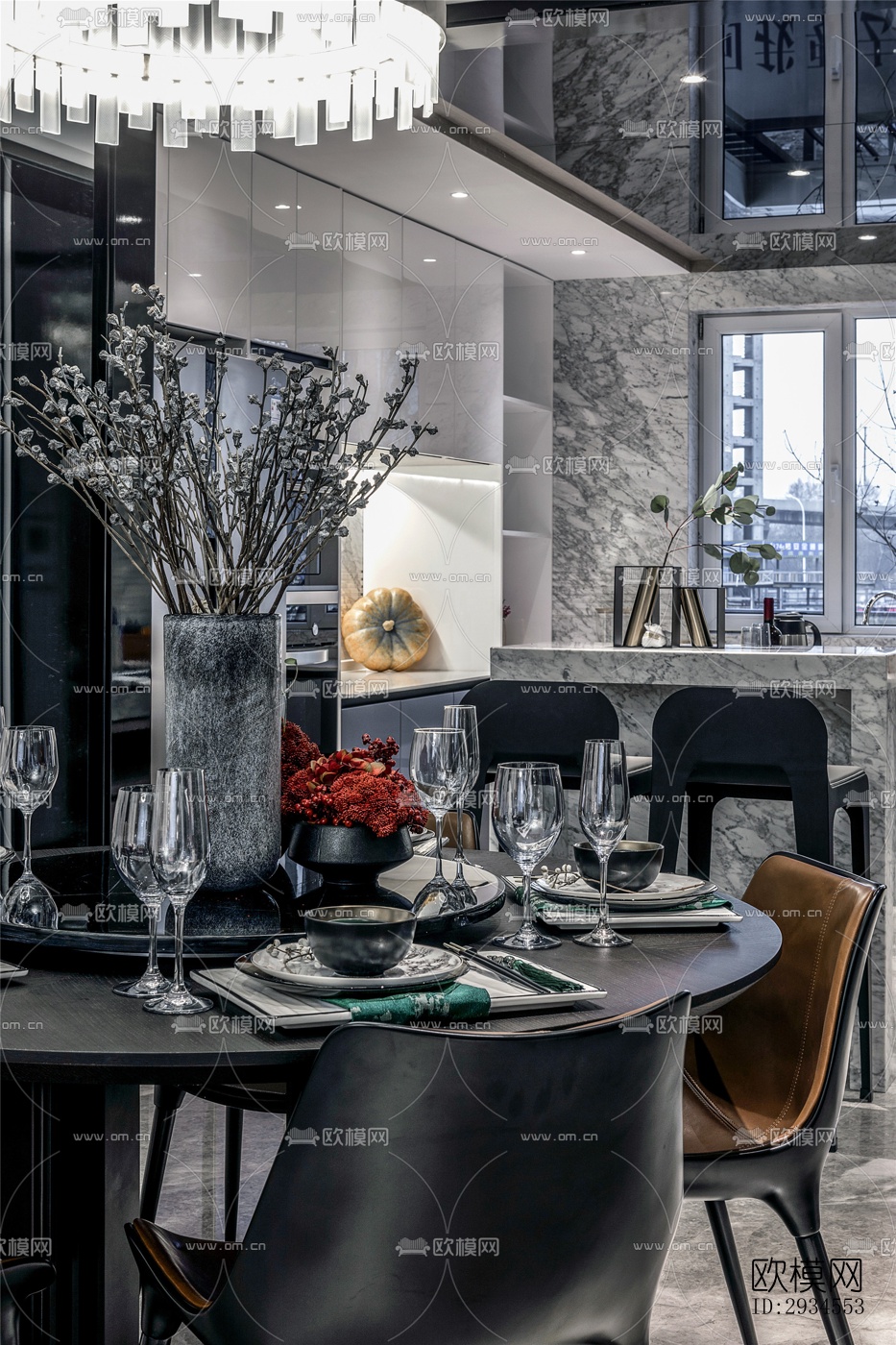 新中式平层效果图下载（渲染图7）