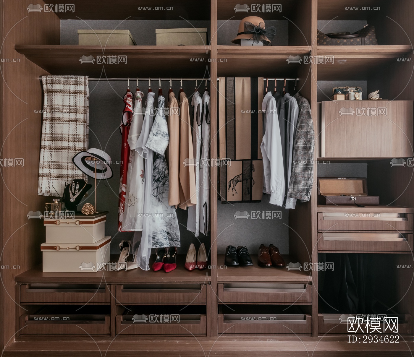 新中式平层效果图下载（渲染图3）