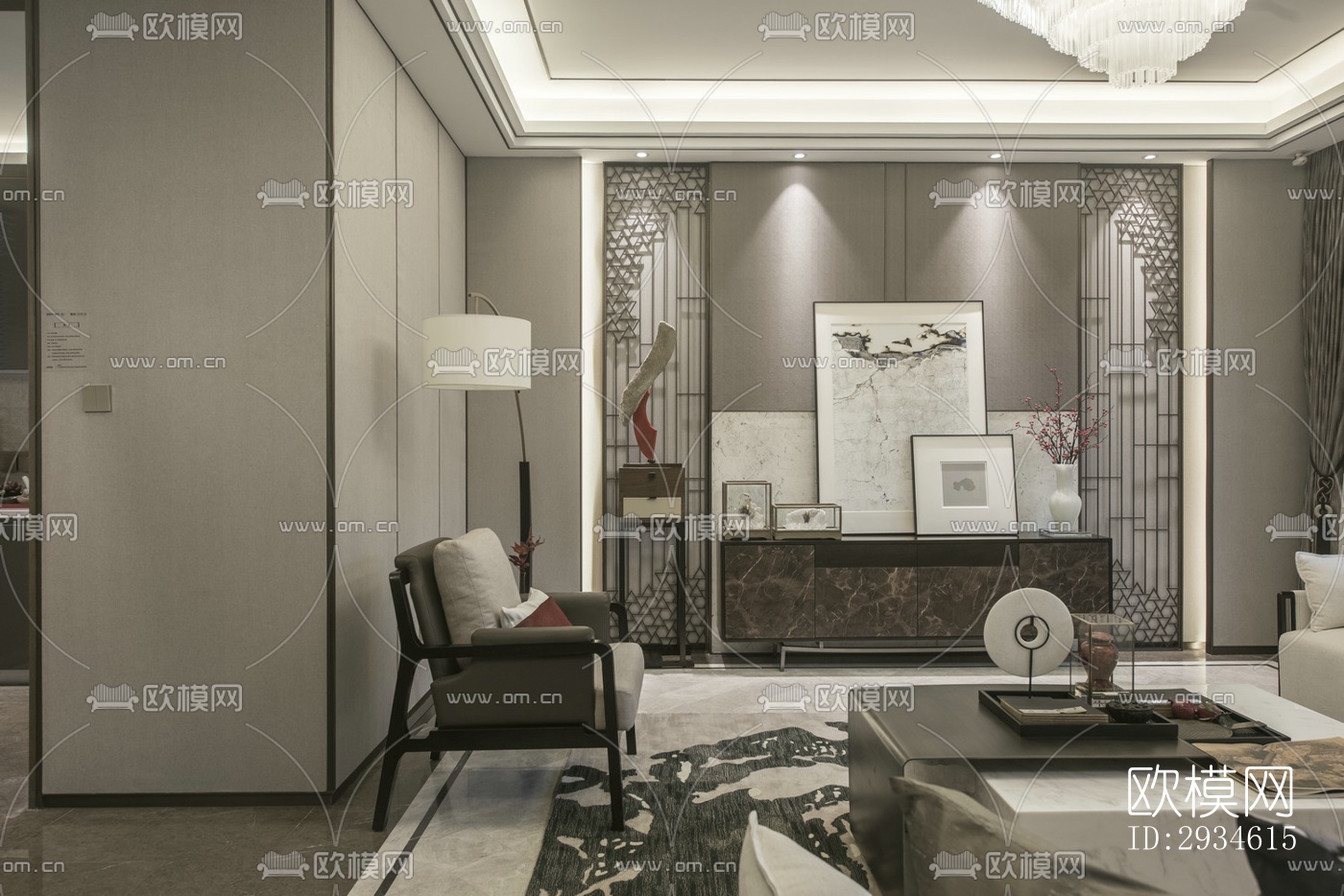 新中式平层效果图下载（渲染图8）