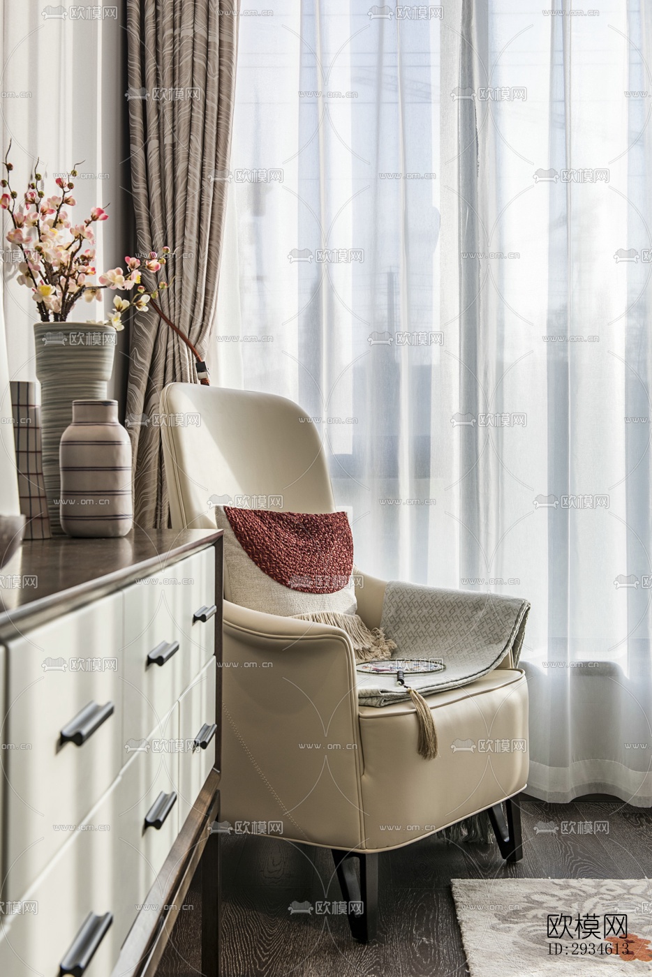 新中式平层效果图下载（渲染图4）