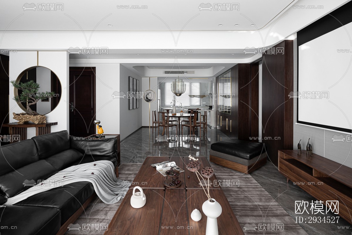 新中式平层效果图下载（渲染图20）