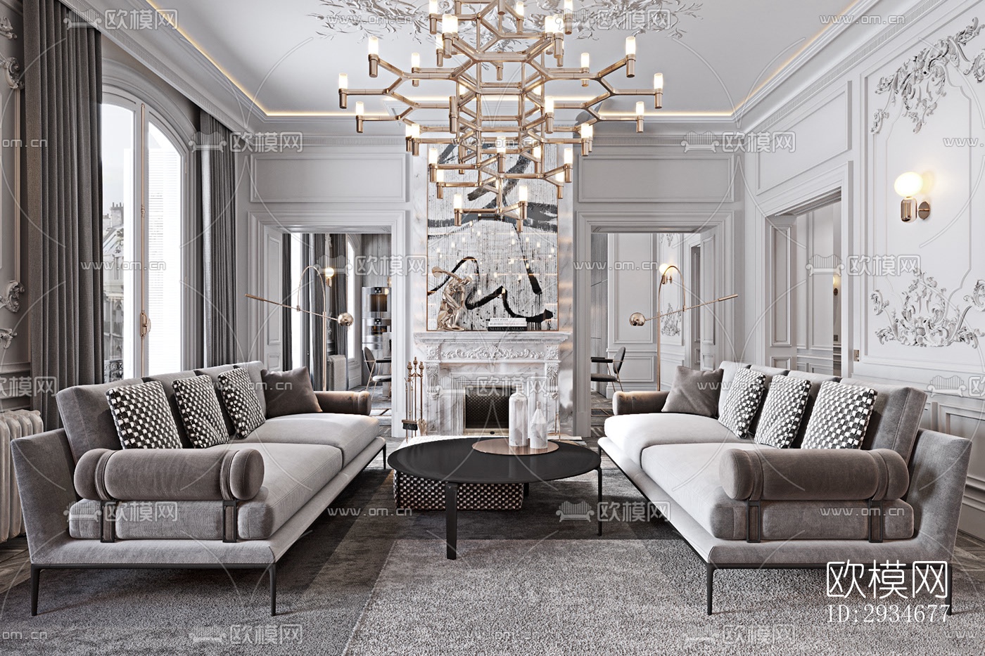 欧式平层效果图下载（渲染图6）