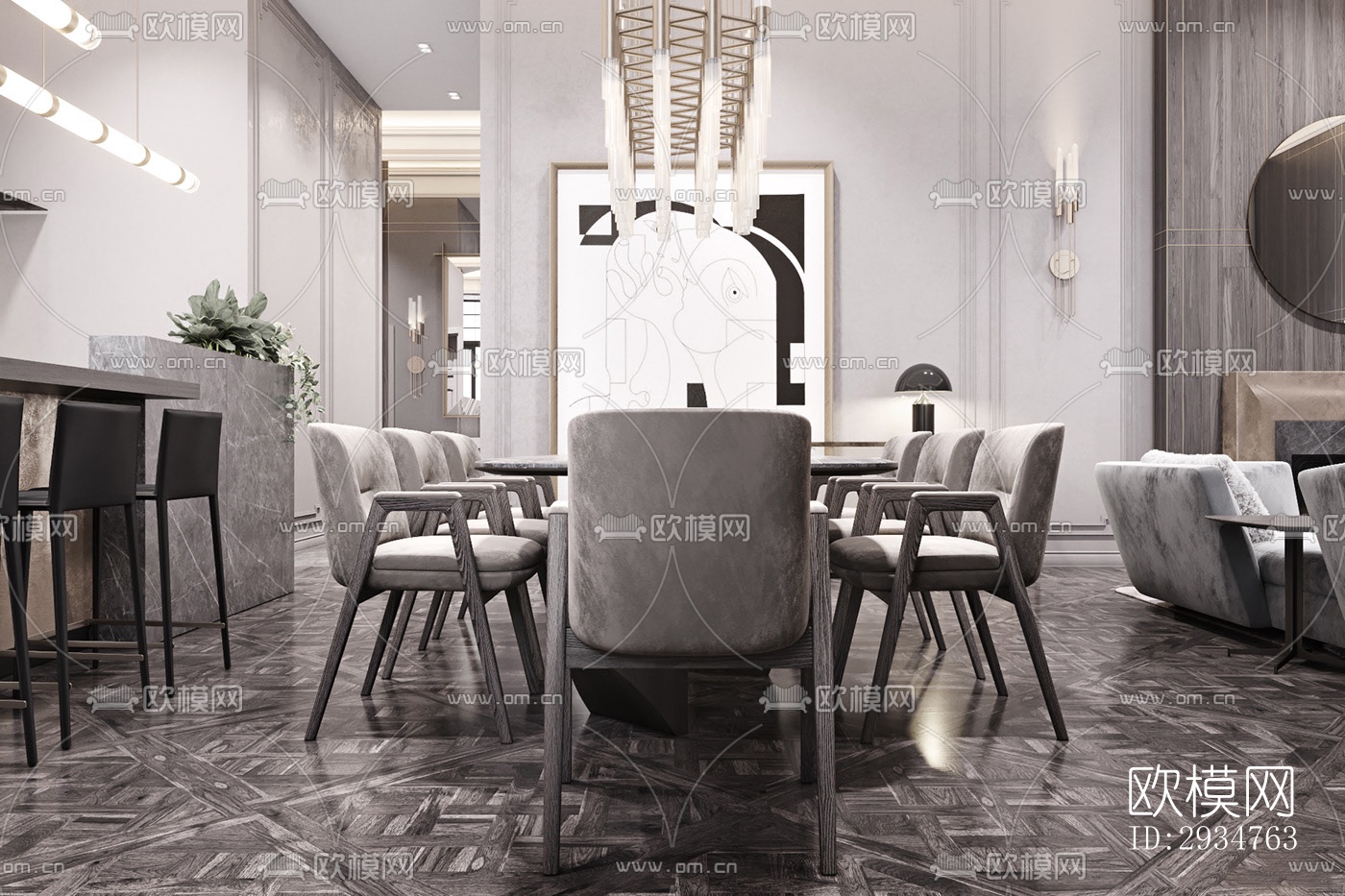 现代平层效果图下载（渲染图1）