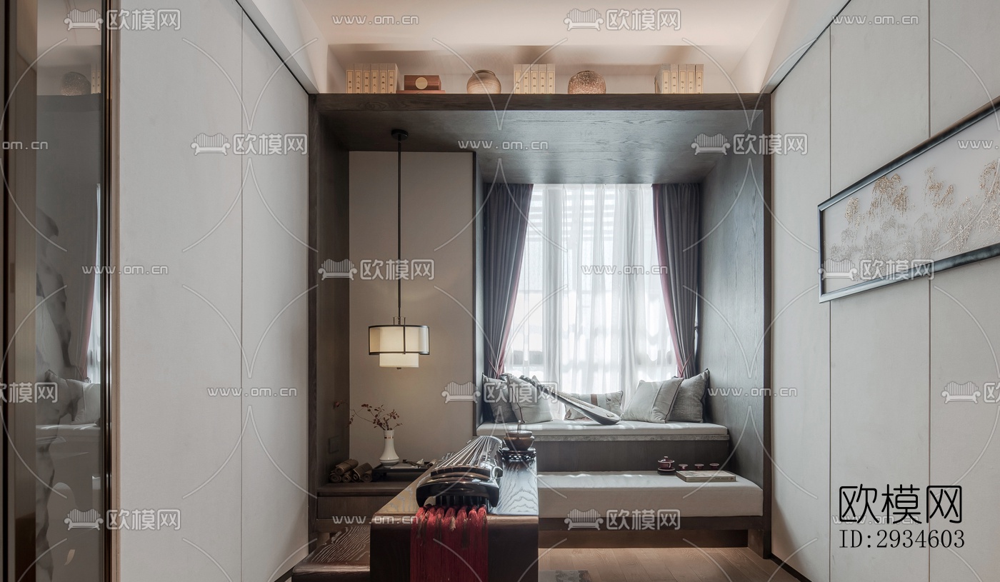 新中式平层效果图下载（渲染图12）