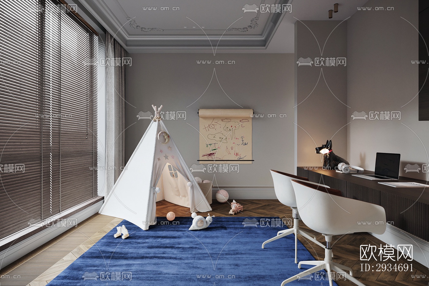 欧式平层效果图下载（渲染图3）