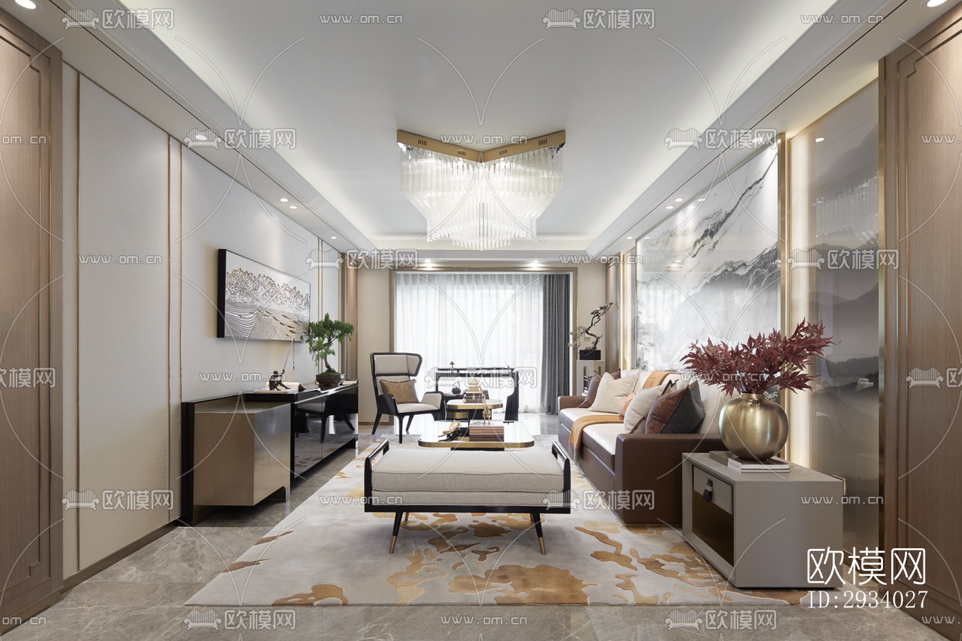 新中式别墅效果图下载（渲染图9）