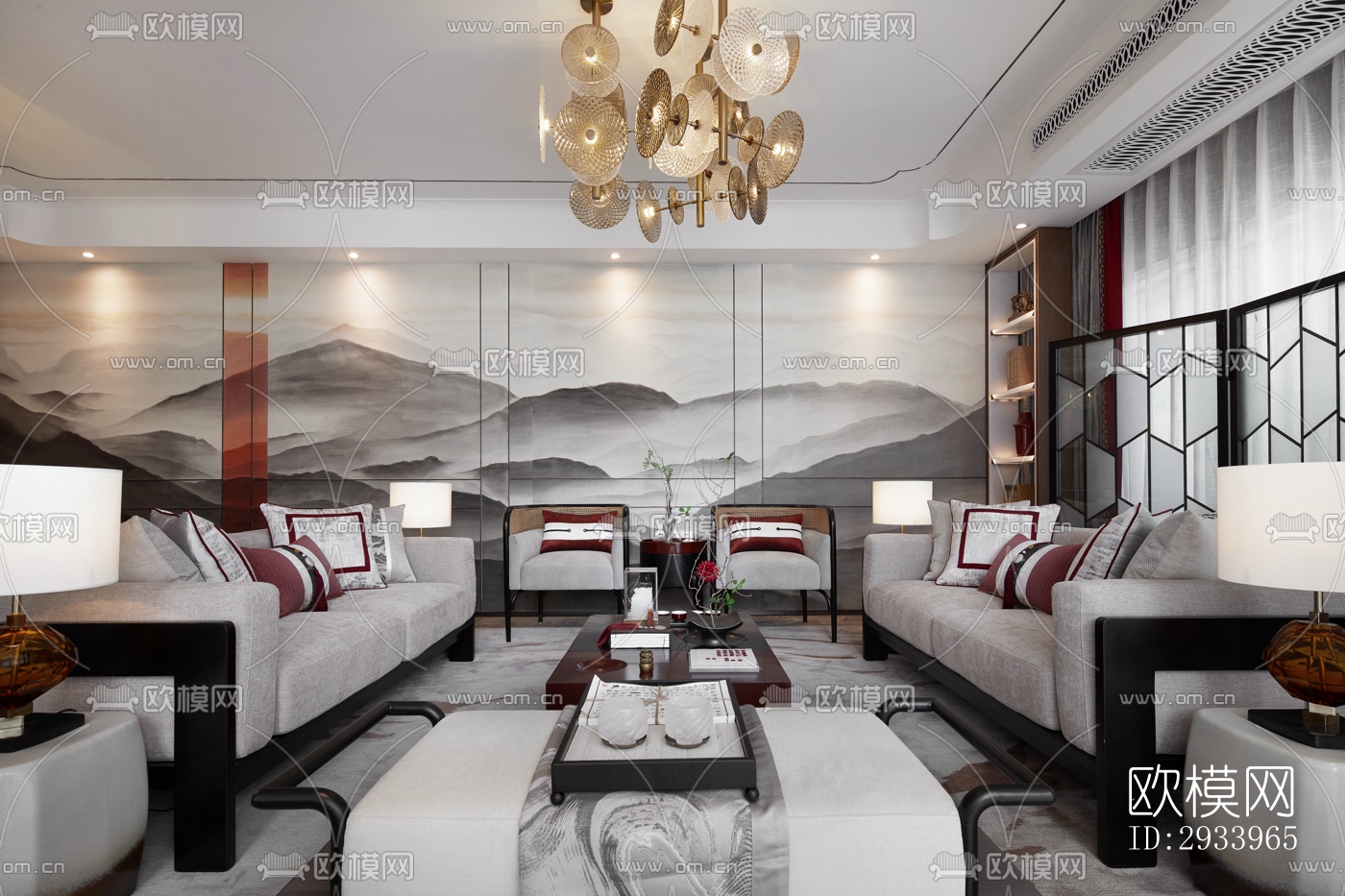 新中式别墅效果图下载（渲染图10）