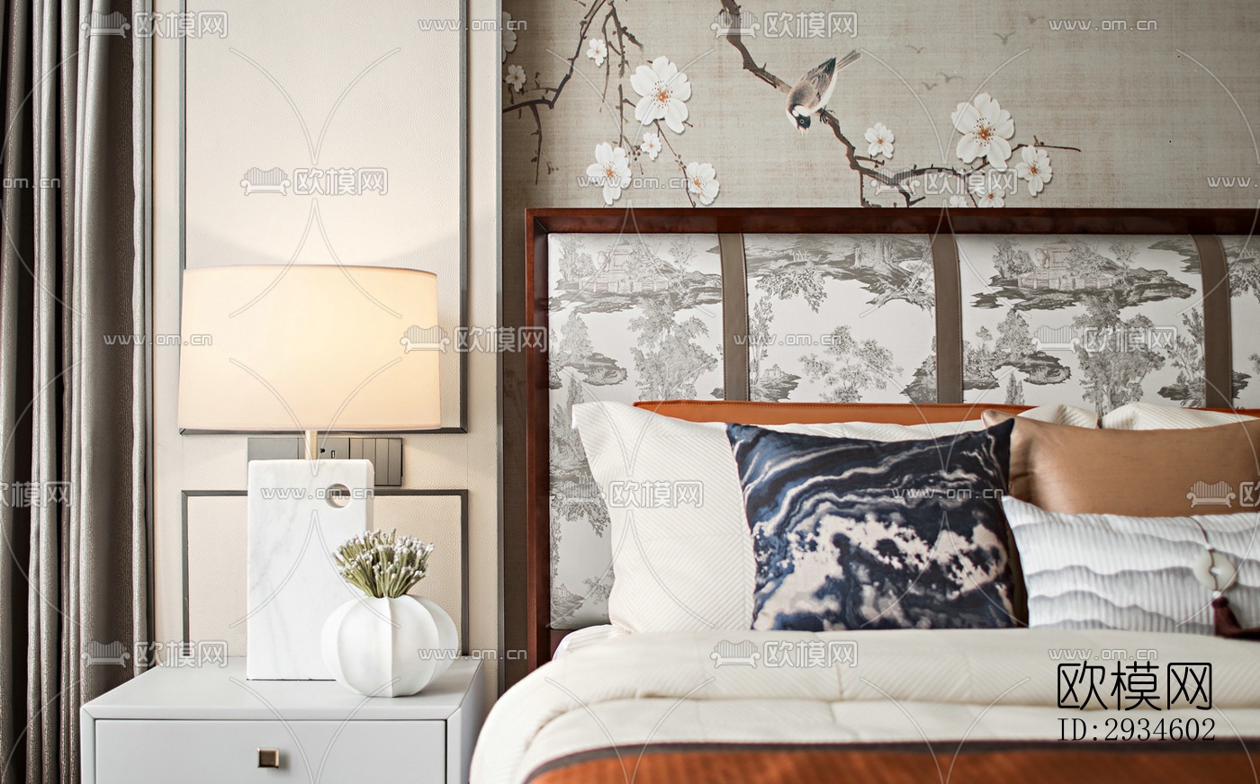 新中式平层效果图下载（渲染图13）